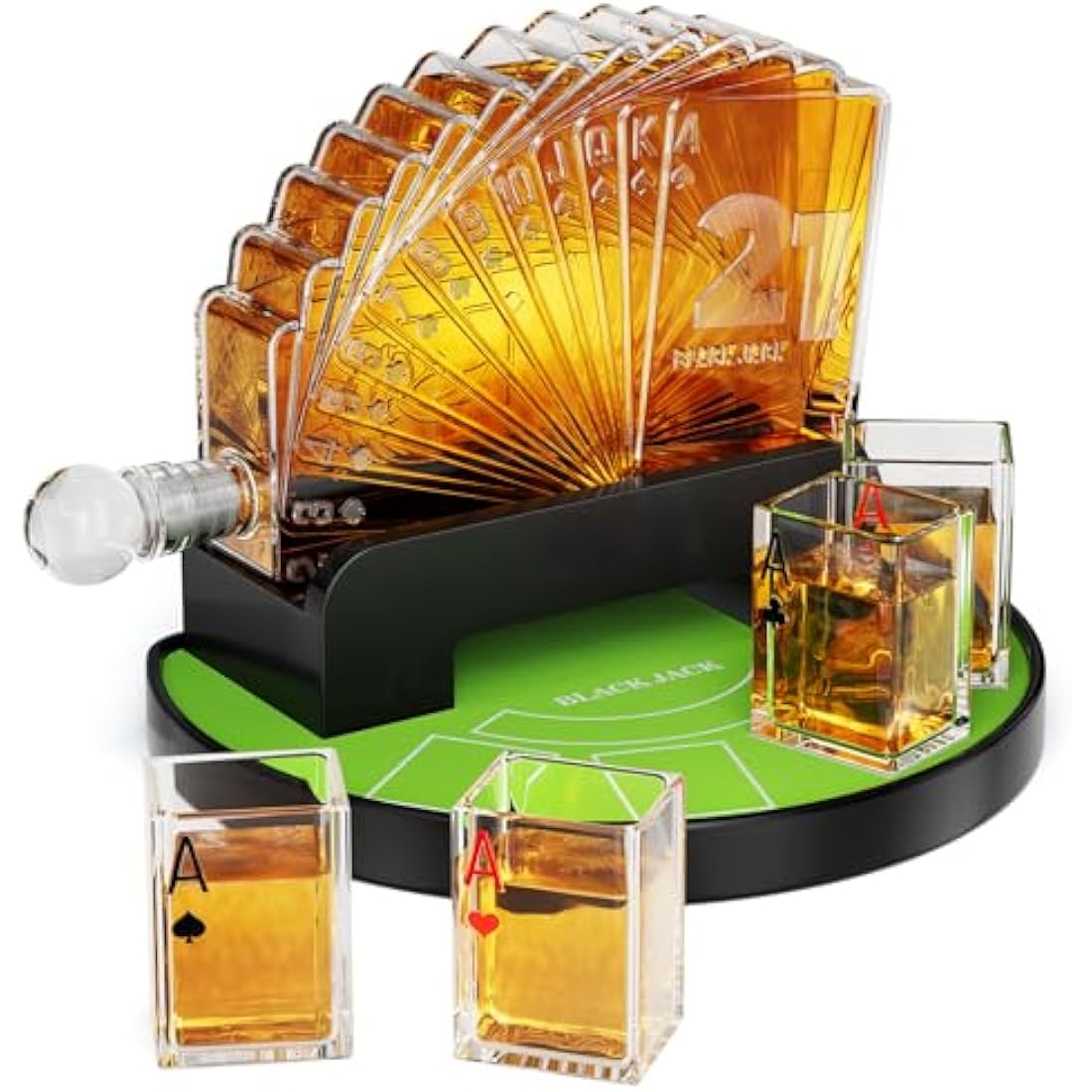 Kollea Blackjack Whiskey Decanter Set, 37.2 Oz Whiskey Decanter with 4 Glasses, Casino Style Decanter for Liquor, Christmas Birthday Gifts for Men, Dad, Boyfriend, Blackjack Game Night Essentials