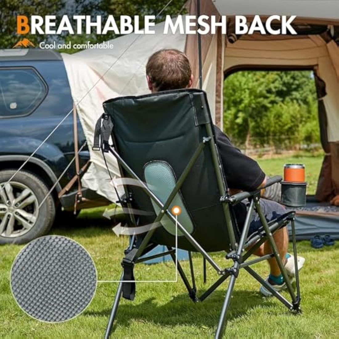 Portal Folding Camping Chair for Adults High Back Heavy Duty 180KG Load Foldable Garden Picnic Festival Collapsible Chair Oversized Hard Armrests Mesh Back Portable for Fishing Beach Patio