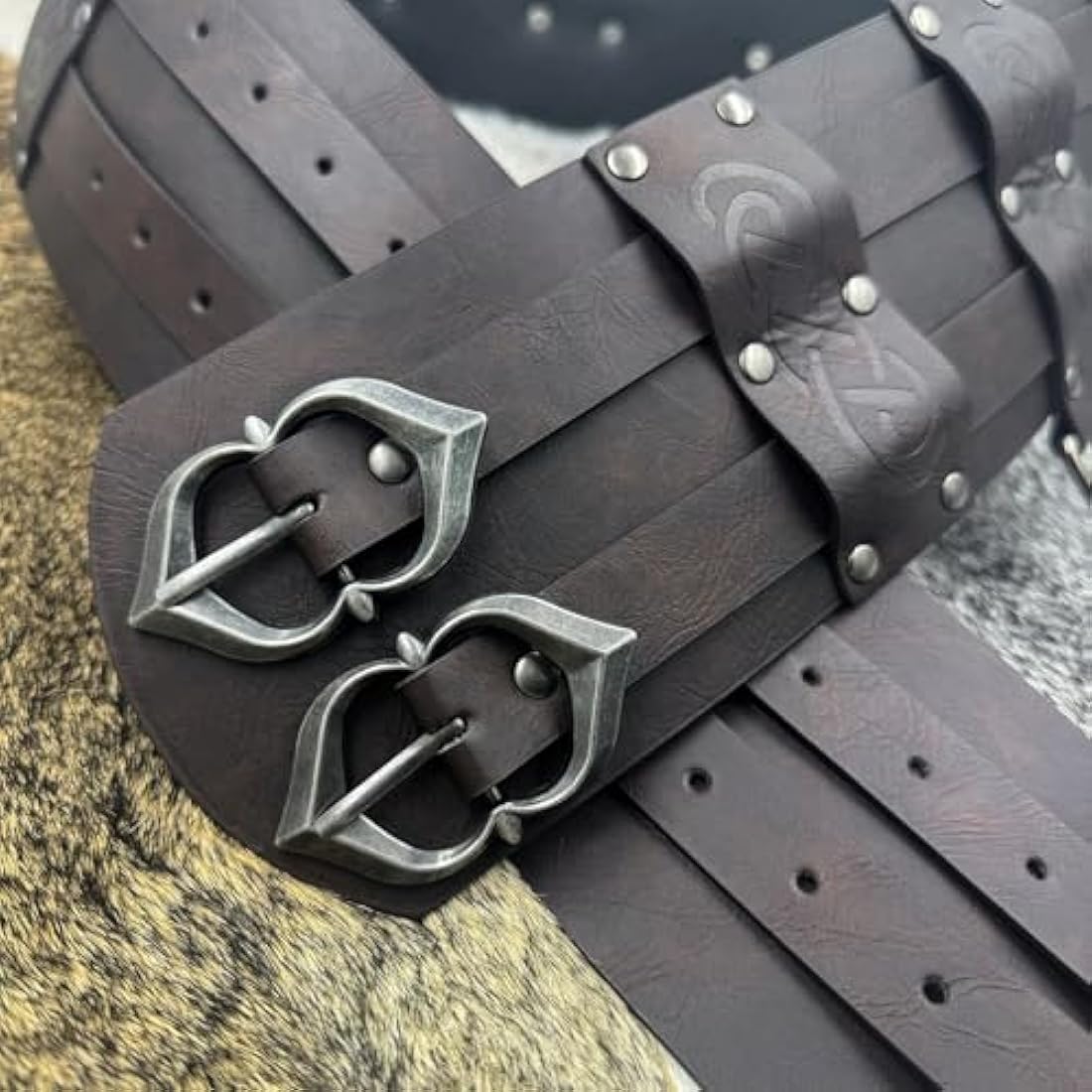 EpicCos 3PCs Medieval Fanny Pack Accessory Set, Renaissance Fanny Pack, Vintage Viking Wide Belt for LARP Events (Brown A)
