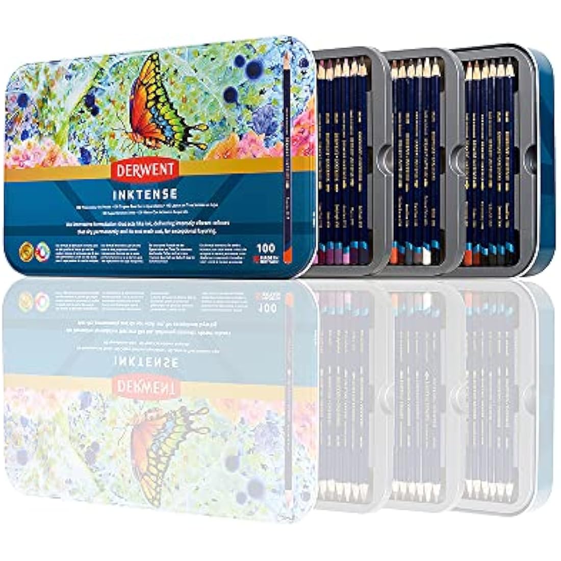 Derwent Inktense Pencils Art Set, 100 Permanent Watercolour Pencils Set in Tin, Premium Coloured Pencils for Adults, Water-Soluble Indelible Pencil Collection, 4mm Core, Professional Quality (2306130)