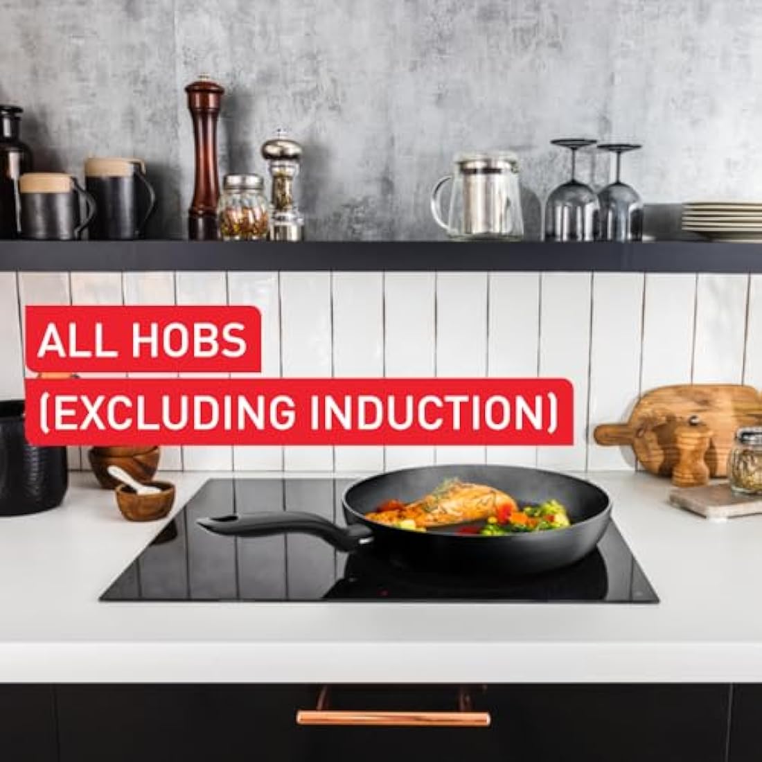 Titanium Essential 4pc Set: Frying Pans 20/28 cm, Saucepan 16 cm & Stewpot 24 cm with lid, Non-Stick Coating, Metal Safe, Compatible with All Hobs Except Induction, Everyday Use, B941S444