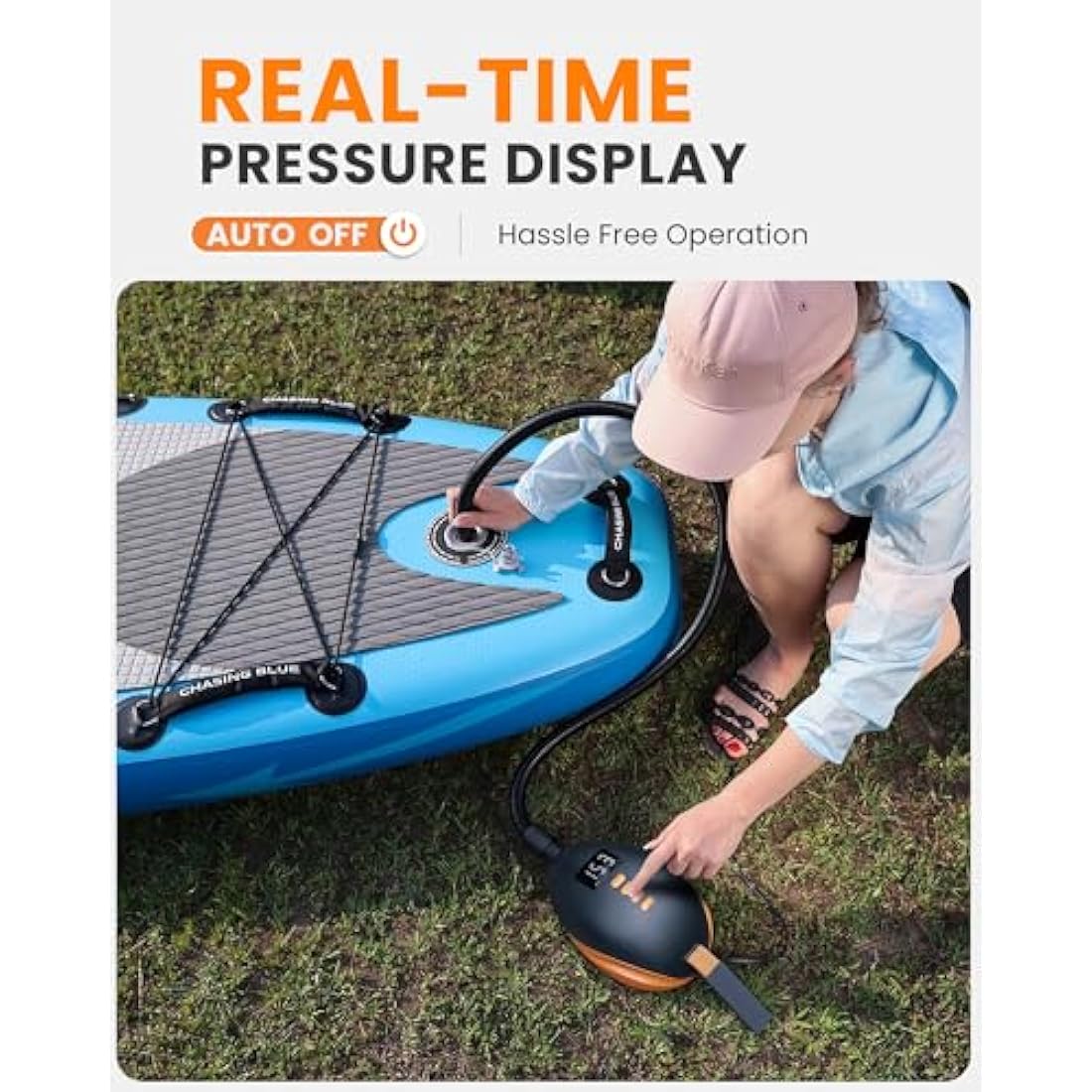 OutdoorMaster 20PSI Electric SUP Pump Paddle Board Pump The Dolphin - Quick Air Inflator & Auto-Off, 12V DC Car Connector for Inflatable Stand Up Paddle Boards, Boats, Water Sports