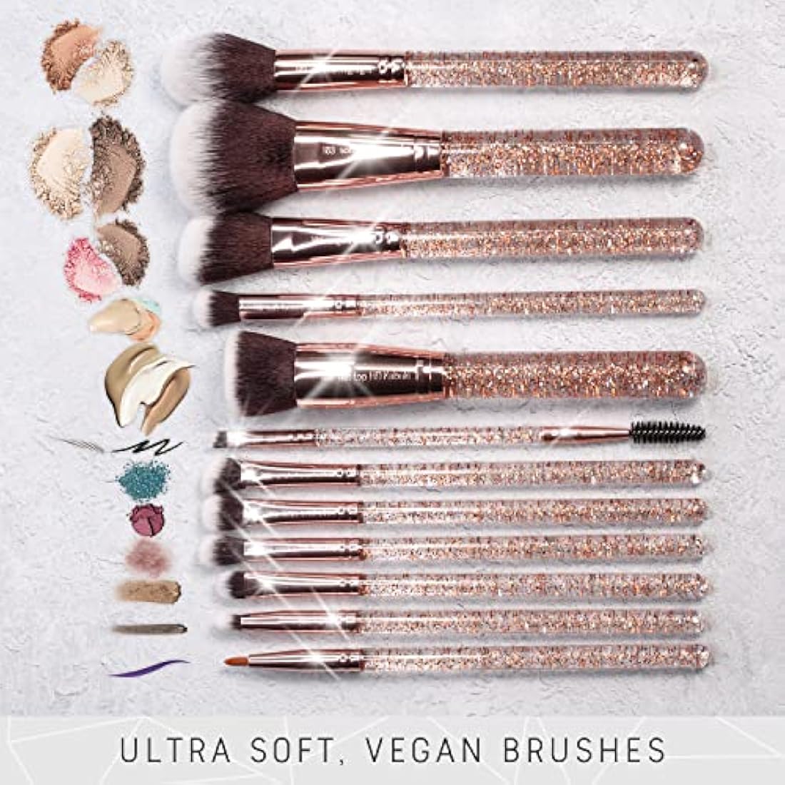 Niré Beauty 15piece Award Winning Glitter Makeup Brushes: Cute Makeup Brushes Set with Case, Blending Sponge, Cleaner, Guide, Gift Box