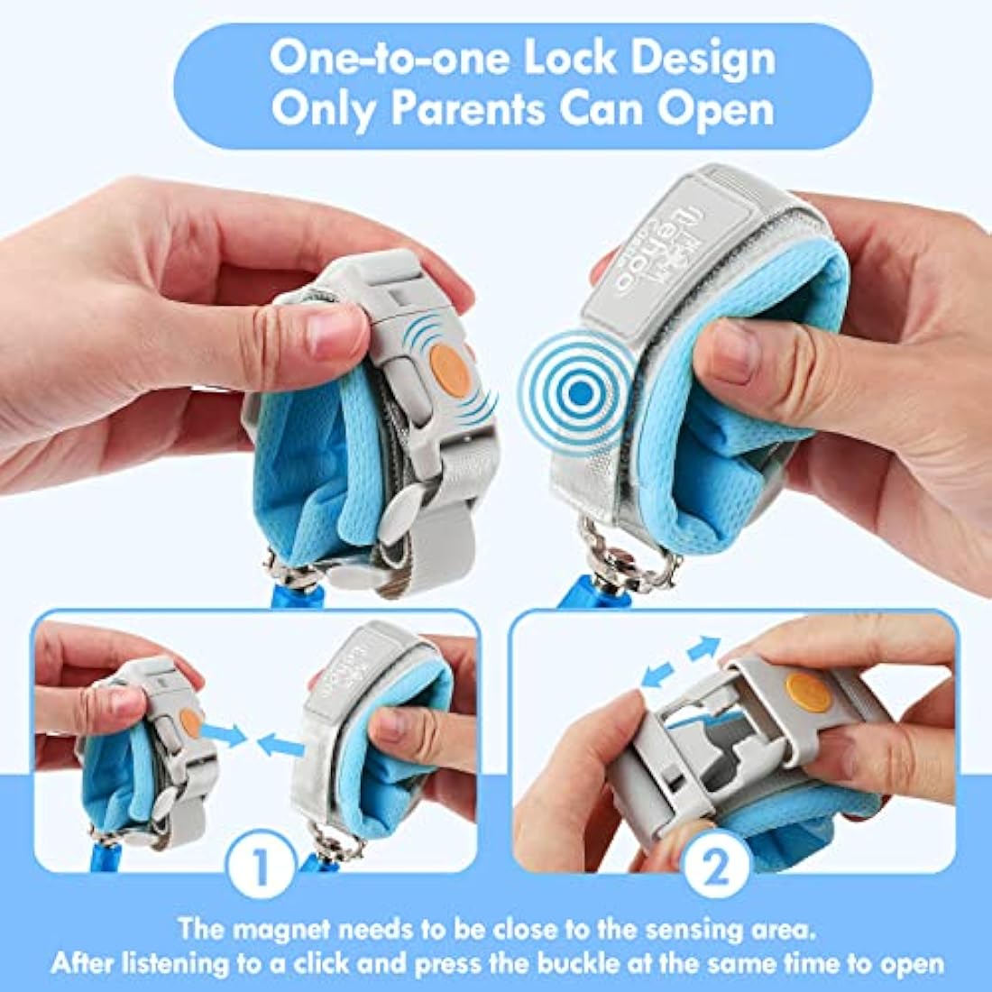 Lehoo Castle Baby Reins for Walking, 1.5M Toddler Reins for Kids with Induction Lock, Anti Lost Wrist Link Wrist Reins, Child Safety Harness for Autism Boys Girls (Light Blue)