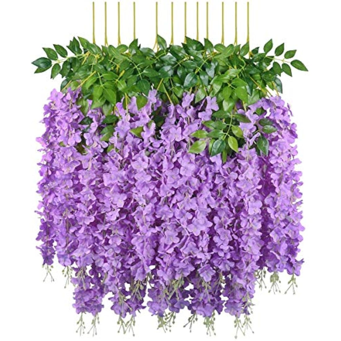 SZJH 12pcs 3.6 Feet/Piece Artificial Fake Wisteria Vine Ratta Hanging Garland Silk Flowers String Home Party Wedding Decor (Purple)