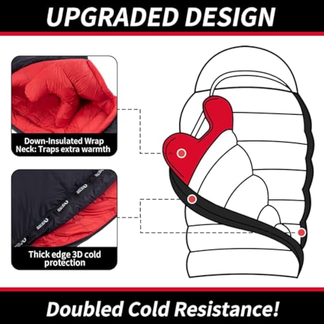 QEZER Winter Sleeping Bag for Adults,Lightweight Down Sleeping Bag [1260g/1560g ] 0°C bis -20°C for 4 Season Backpacking,Hiking,Camping and Mountaineering Outdoor with 660 FP Duck Down