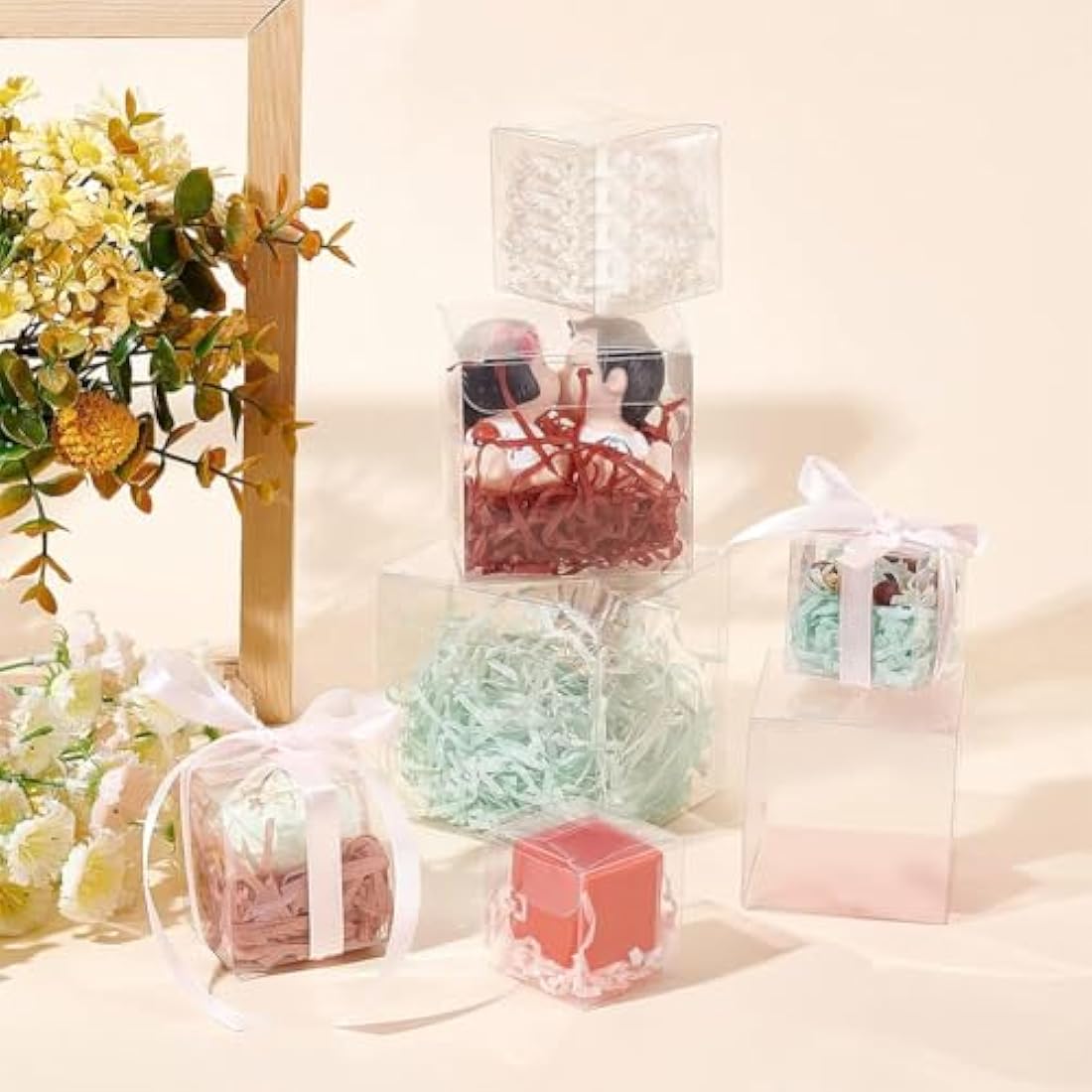 BENECREAT 10PCS Clear Wedding Favour Boxes 14x14x14cm Square PVC Transparent Gift Boxes for Candy Chocolate Birthday Party Gift Wrapping