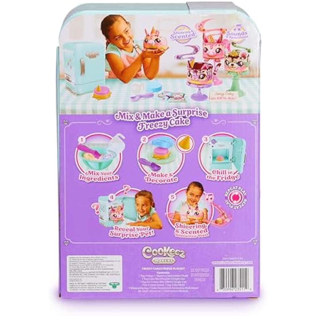 Cookeez Makery Freezy Cakez Mix & Decorate your plush best friend! Place your cake mix in the freeze And Be Amazed When A Scented, Shivering, Interactive Plush Friend comes out!