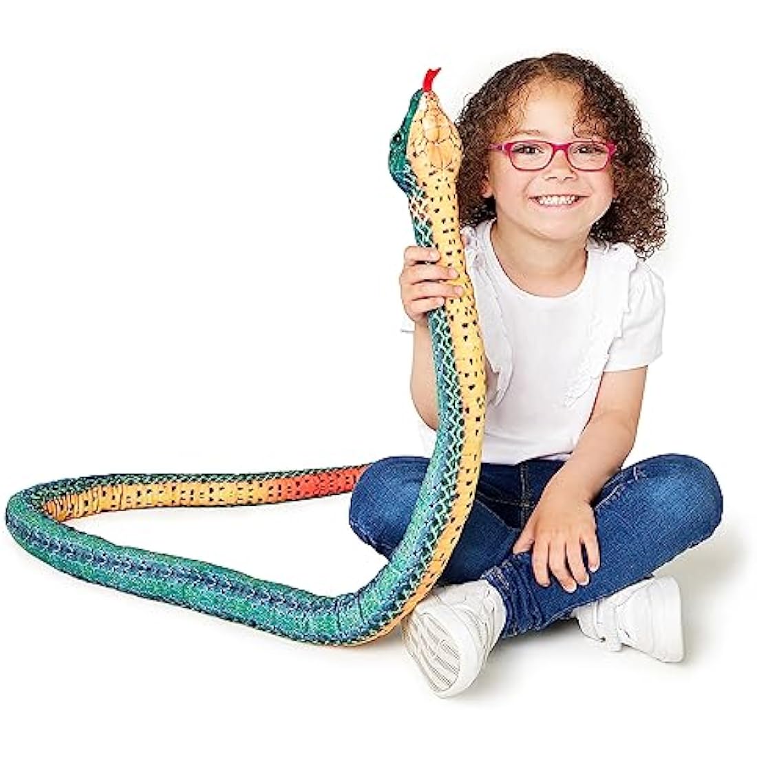 Zappi Co Kids Stuffed Soft Cuddly Plush Snake Toy - Part of Safari Animals Collection: Realistic and Lifelike, Perfect for Kids (180 cm Length)(Green Ring)