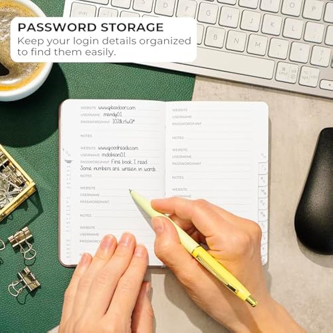 Clever Fox Password Book 2nd Edition Small – Pocket Password Keeper with Laminated Alphabetical Tabs – Internet Address Notebook & Login Details Organizer Journal – 8.9x14.2cm (Rose Gold)