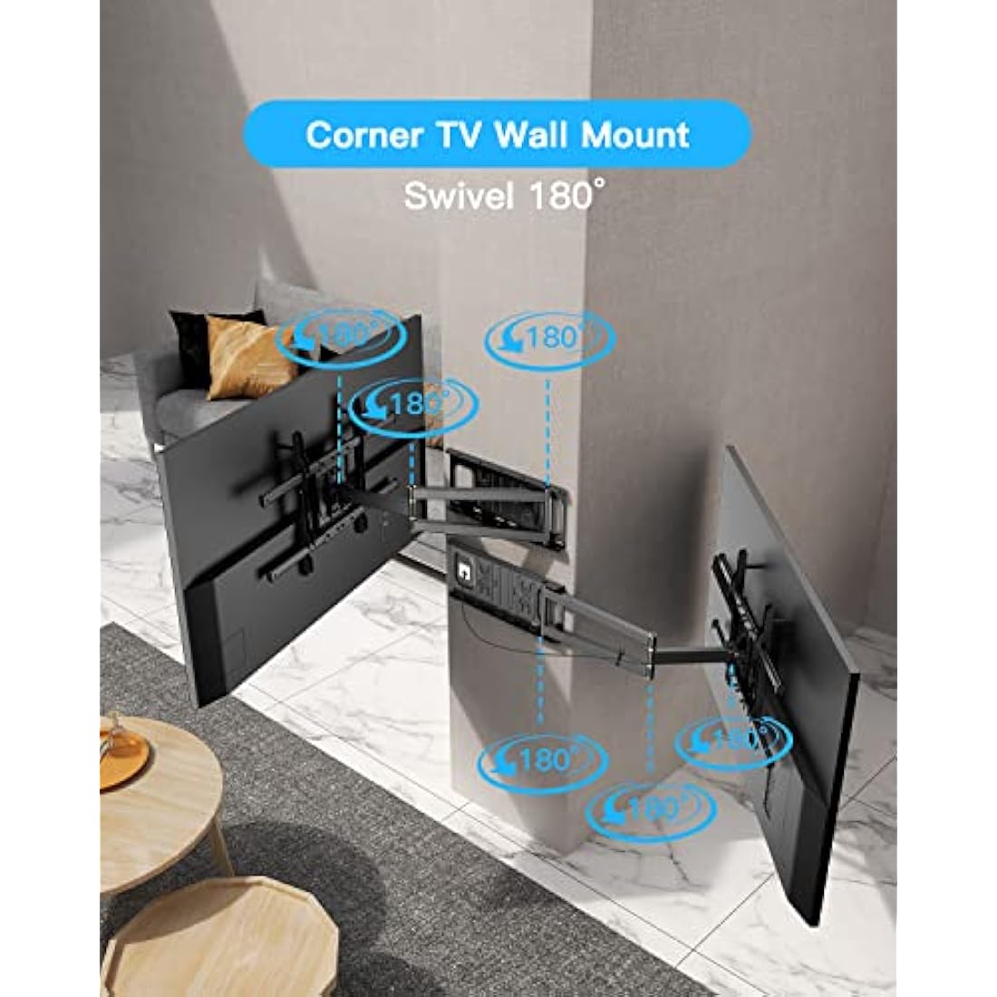 TV Wall Bracket Mount WHYFONE Long Reach TV Wall Bracket with 650mm Smooth Extension, Swivel Tilt Extend Corner TV Wall Mount Bracket for 32-70 Inch Flat & Curved TVs up to 35kg, max. VESA 600x400mm