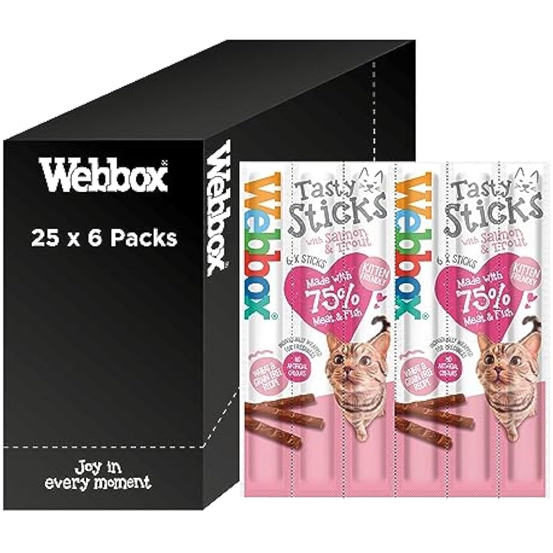 Webbox Tasty Sticks Cat Treats, Salmon and Trout - Kitten Friendly, Wheat and Grain Free, No Artificial Colours (25 x 6 Packs)