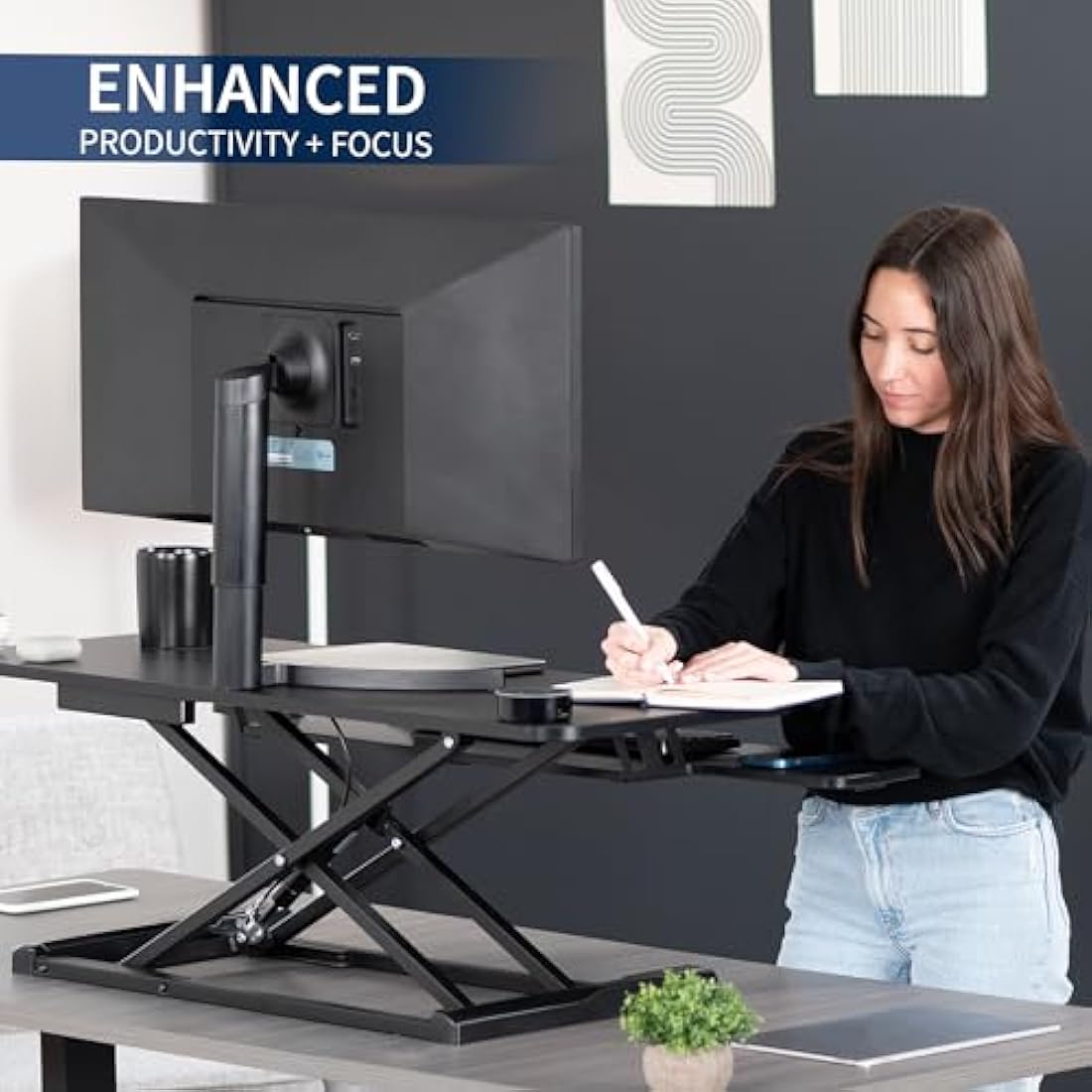 VIVO 107 cm Desk Converter, K Series, Height Adjustable Sit to Stand Riser, Dual Monitor and Laptop Workstation with Wide Keyboard Tray, Black, DESK-V042KB