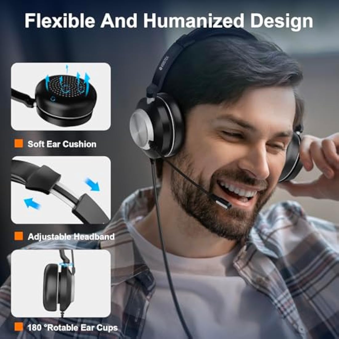 Voistek USB Headset with Microphone for Laptop,Type-c/USB/3.5mm Jack 3-in-1 PC Headset,Wired & Noise Cancelling Headphone with Volume Control for Call Centers,Skype,Zoom, Home Office,Online Chat