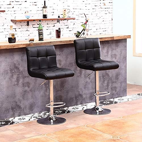 KKTONER Bar Stool PU Leather with Backrest Height Adjustable Swivel Pub Chair Home Kitchen Bar stools Black