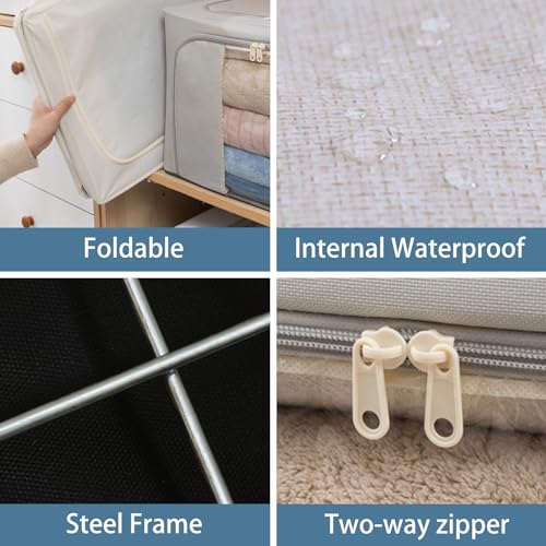 Goesort 6 Pack Clothes Storage Boxes with Steel Frame Support, 66L Moving Bag Wardrobe Storage Organiser Packing Boxes for Moving House with Clear