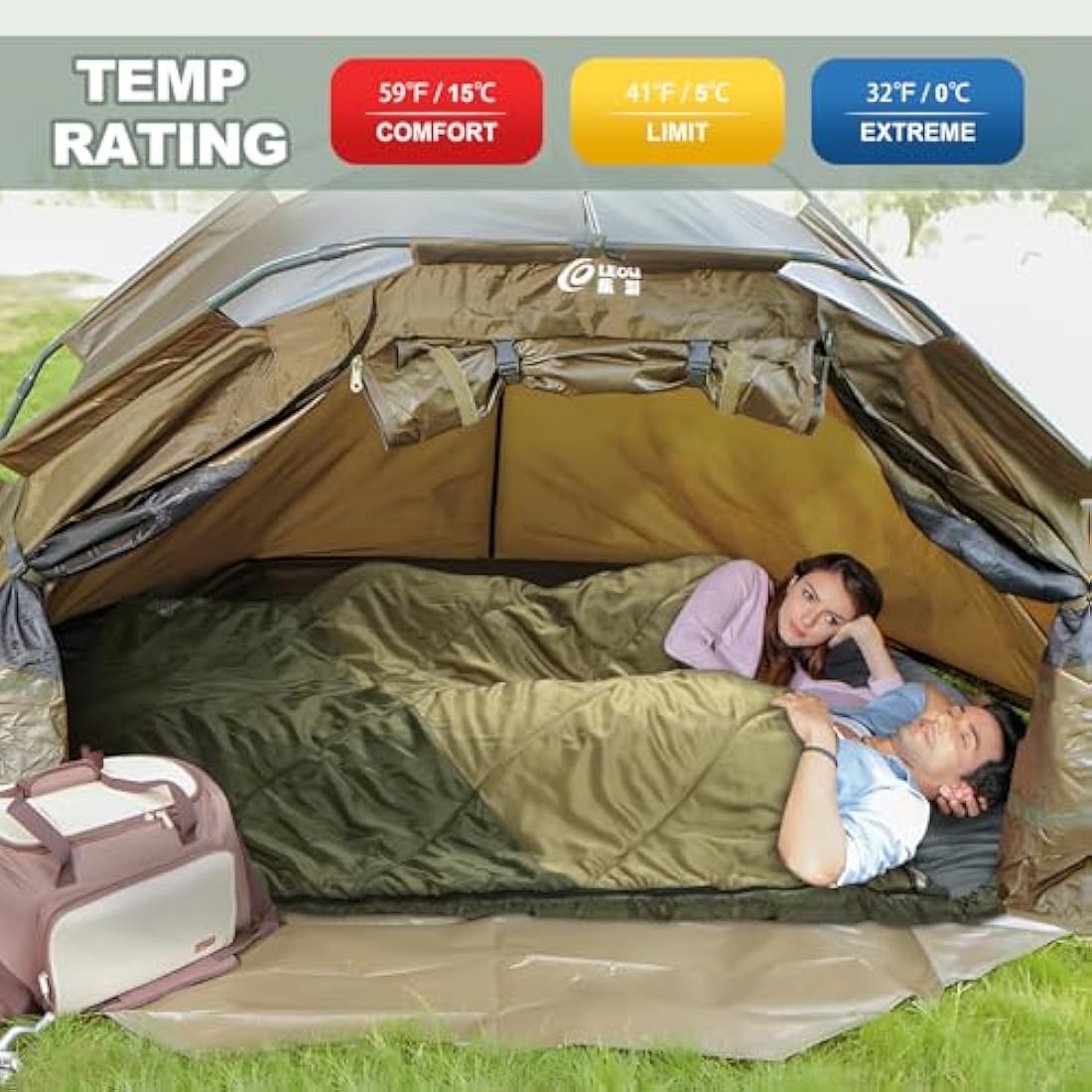 Mcota Double Sleeping Bag, 2 Person Queen Size Sleeping Bag for Adults Couples Family Camping Backpacking, XL Waterproof Lightweight for Cold Weather & Warm