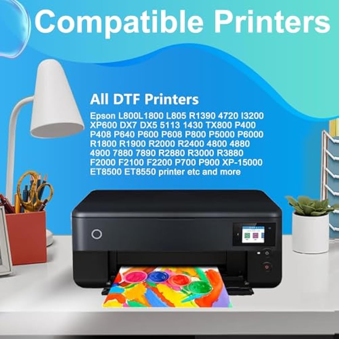 LCL 1500ML Premium DTF Ink Refill for Inkjet Printers Heat Transfer Film Printing (250ml x 6 CMYK 2Wh) Replacement for Epson L800L1800 L805 R1390 4720 I3200 XP600 DX7 DX5 5113 1430 TX800P400 P408 P640