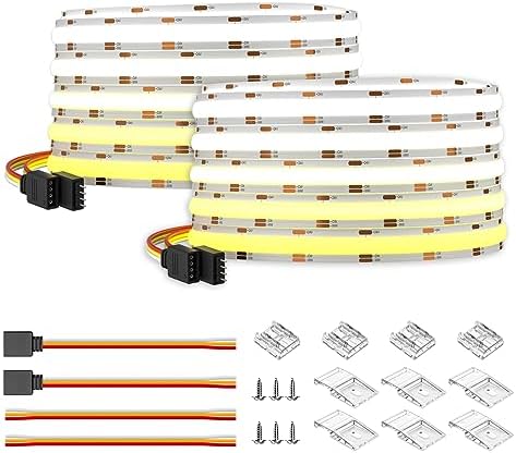 BTF-LIGHTING FCOB COB FOB Flexible High Density CCT LED Strip 2x5M 640LEDs/m DC24V 14W/M Tunable 3000K-6000K CRI＞90 Dimmable deformable LED Strip Light for DIY Interior Decoration(Strip only)