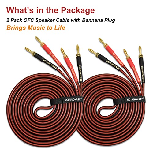 WOWLED 2 Pack High-end Pure Copper HIFI OFC Speaker Wire Cable with Banana Plug, 4m Gold-Plated Banana Tip Plugs Male to Male 600 Strand 14 AWG Audio Speaker HIFI System Home Theater 13.12FT