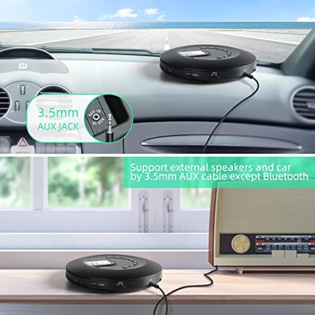 ARAFUNA CD Player Portable, Rechargeable Portable CD Player for Car and Travel, Small Player CD with Headphone and Anti-Skip, Personal Player with LCD Display, AUX Cable, Backlight