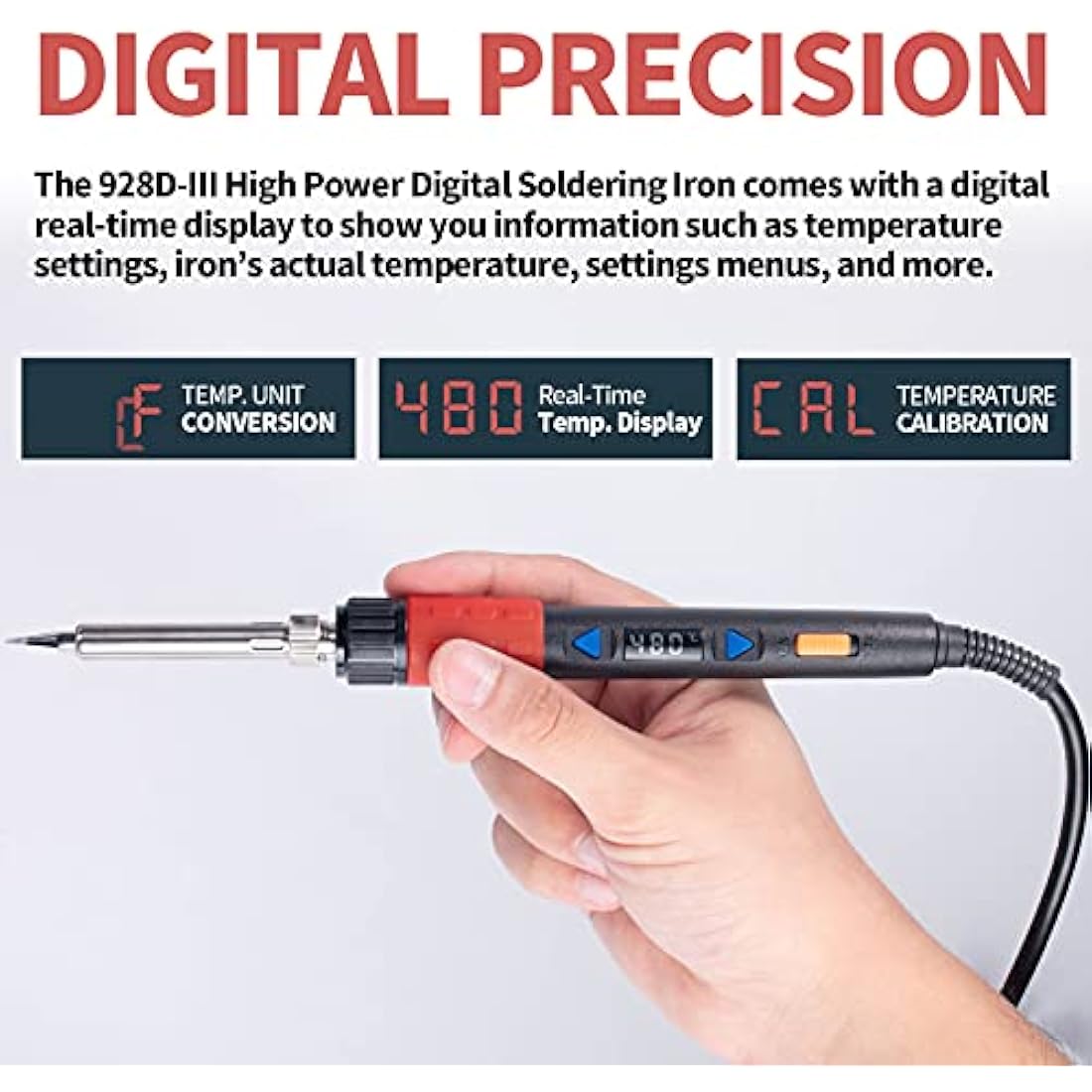 YIHUA 928D-III 110W Portable Digital Soldering Iron Kit with Temperature Stabilization Function and LED Display for Soldering & Desoldering Stained Glass(UK Plug)