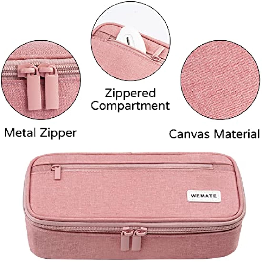 WEMATE Large Pencil Case,Pencil Case for Women & Men, Pencil Pouch, Marker Pen Case,Portable Stationery Pencil Bag for Office Pink