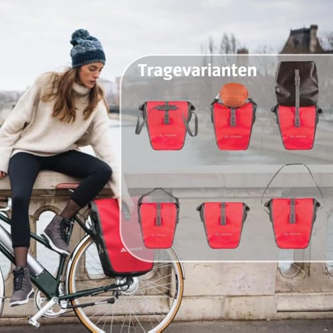 VAUDE Aqua Back Bike Pannier in Red, 2 x 24 Rear Bike Rack Bag - Waterproof Cycling Bag, Easy Mounting - Made in Germany