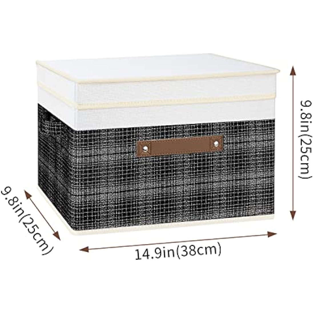 TYEERS Collapsible Storage Box with Lid, Patchwork Design, Decorative, Fabric Storage Box for Clothes, Wardrobe Storage, 38x25x25 cm, Set of 5, Black