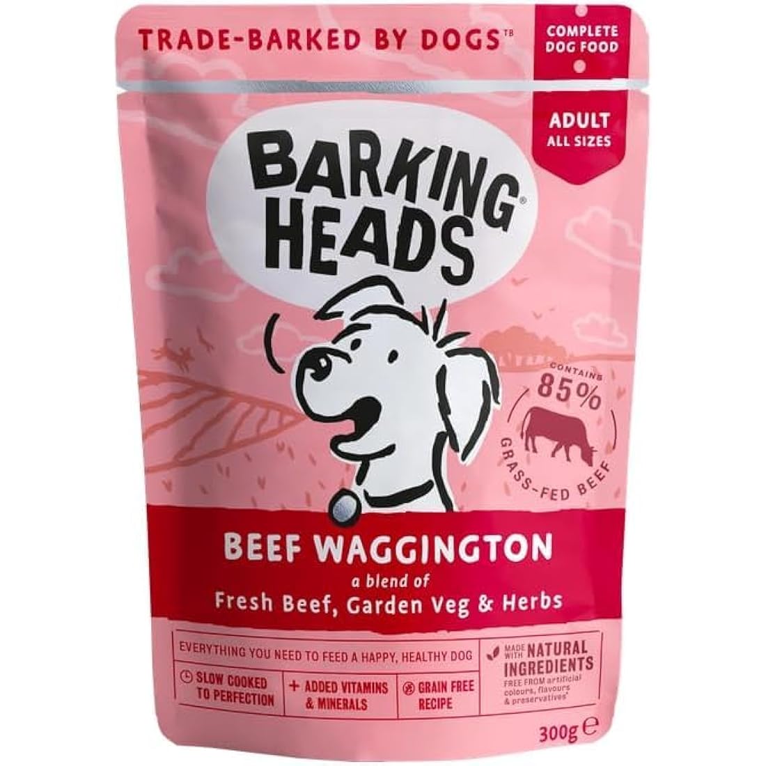 Barking Heads Wet Dog Food - Beef Waggington - No Artificial Flavours - Grain-Free Recipe (10 x 300 g)