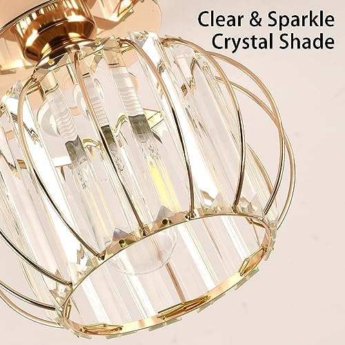 ZYDTRIP Crystals Ceiling Light Fixtures Chandelier, Small Semi Flush Mount Ceiling Light Fitting for Hallway Entrance Kitchen Bedroom Dining Rooms Living Rooms Bar (2 Pack Gold)