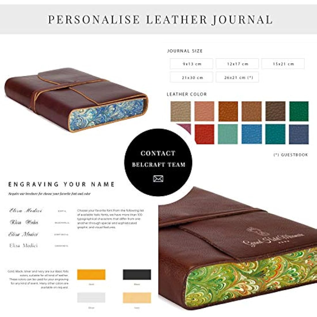 BELCRAFT Venezia Romantica Large Leather Bound Journal, A5 (15x21 cm) Dark Brown