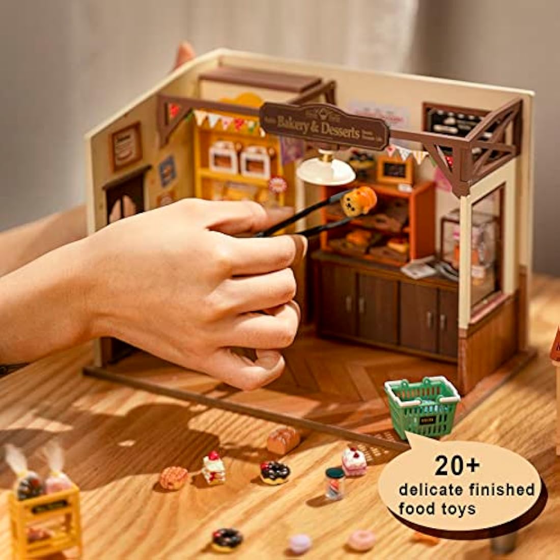 ROBOTIME DIY Miniature House Kit for Adults, Mini Dolls House Building Kit with Furniture and LED Lights for Women's or Girl's Birthday Gift.