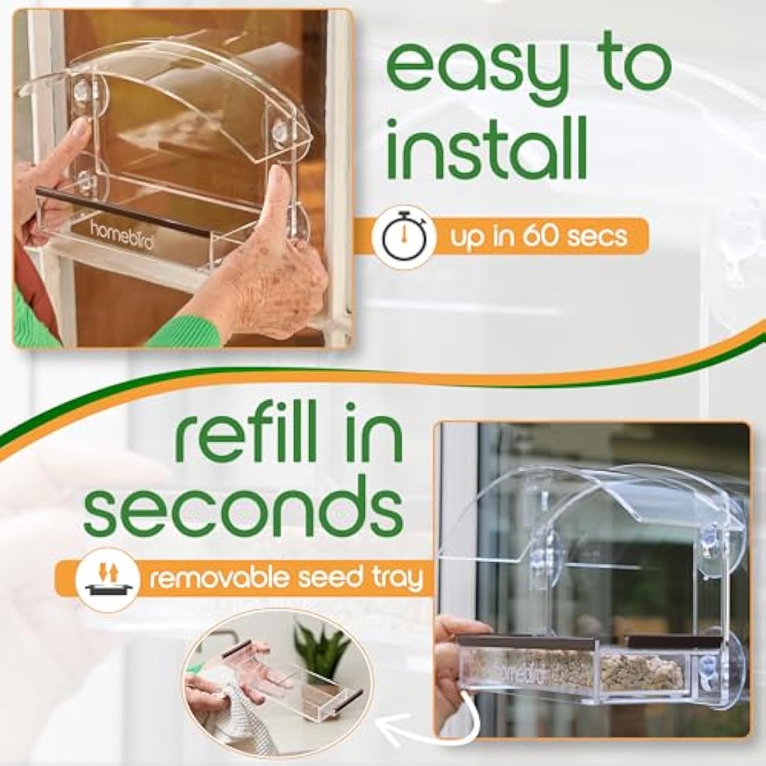 Window Bird Feeder with Strong Suction Cups HOMEBIRD Window Feeder with Removable Seed Tray For Bird Watching Bird Feeders for Small Birds Squirrel Proof Bird Feeder Box