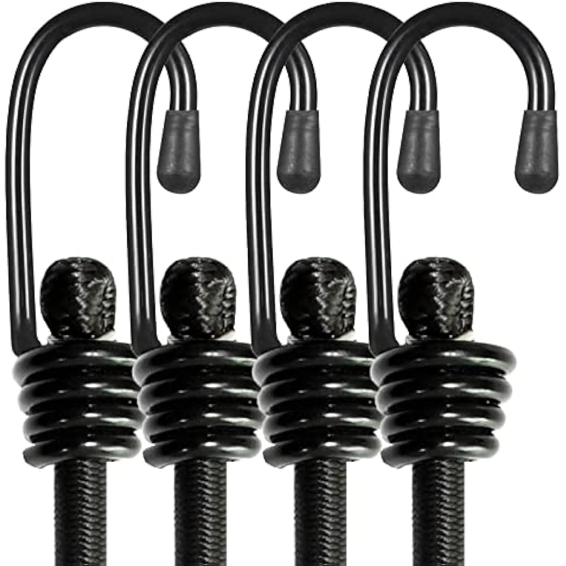 BEXSLE Bungee Cords With Hooks 2m long, Heavy Duty Outdoor Elastic Bungee Straps, No odour Industrial Grade bungee rope For Securing Tarps, Luggage, Tents, Bikes or garden tidying 80inch 4Pcs (Black)