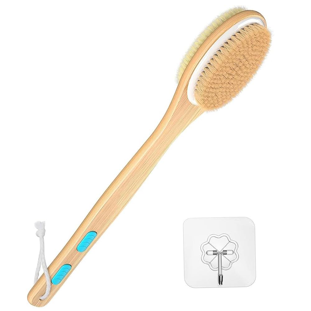 Yoodeet Back Scrubber for Shower, Long Handle Dual-Sided Shower Brush with Soft and Stiff Bristles, Body Exfoliator