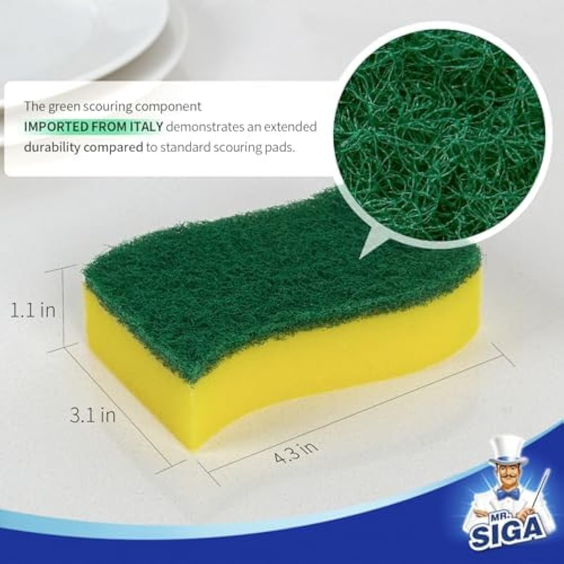 MR.SIGA Heavy Duty Scrub Sponge, Pack of 12, Size:11 x 7 x 3 cm, 4.3" x 2.8" x 1.2"