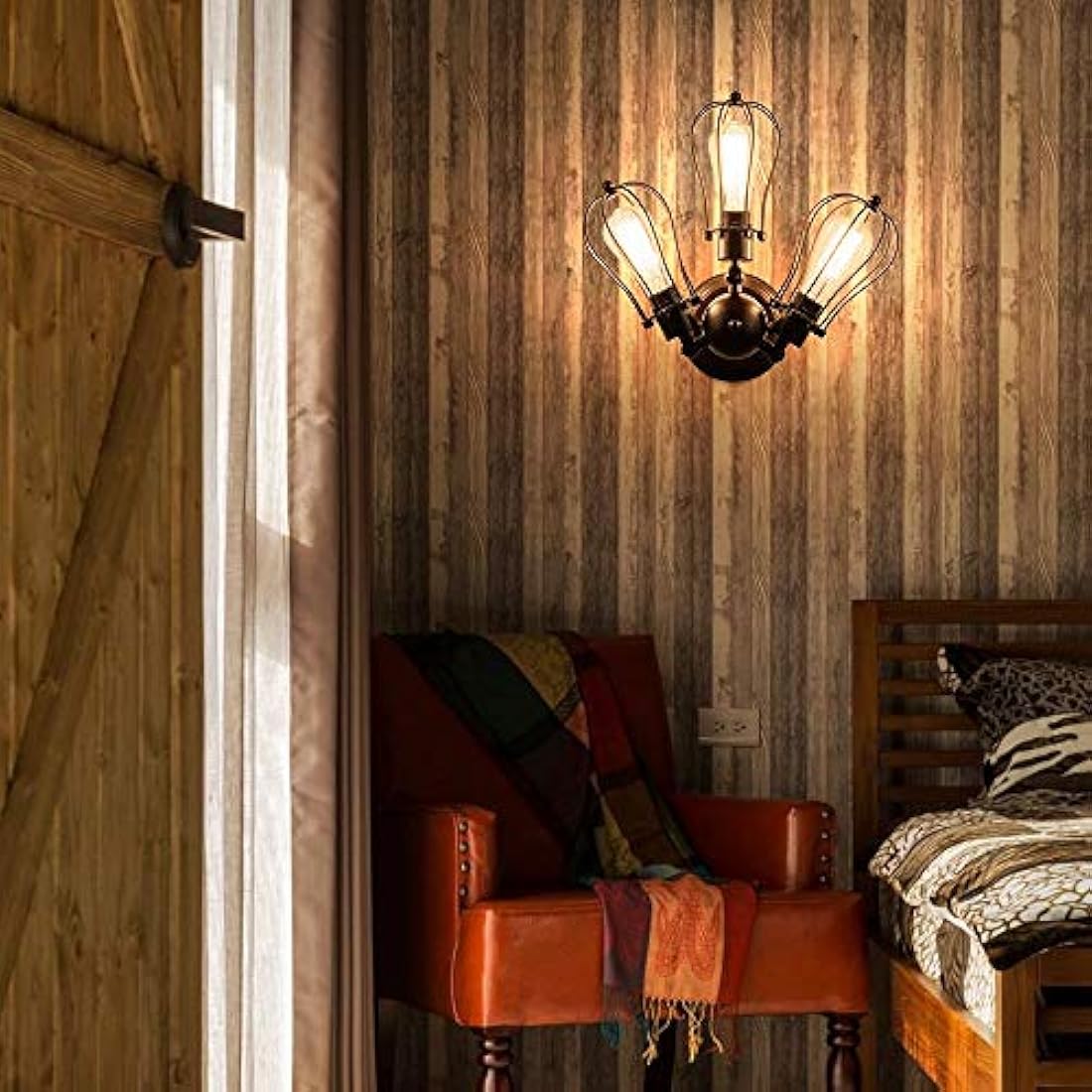 Vintage Adjustable Socket Industrial Ceiling Light Metal Cage Lamp Semi Flush Mount Metal Cage Lamp Rustic Metal Ceiling Light (No Bulb) (with 3 Bulbs) (Rust)