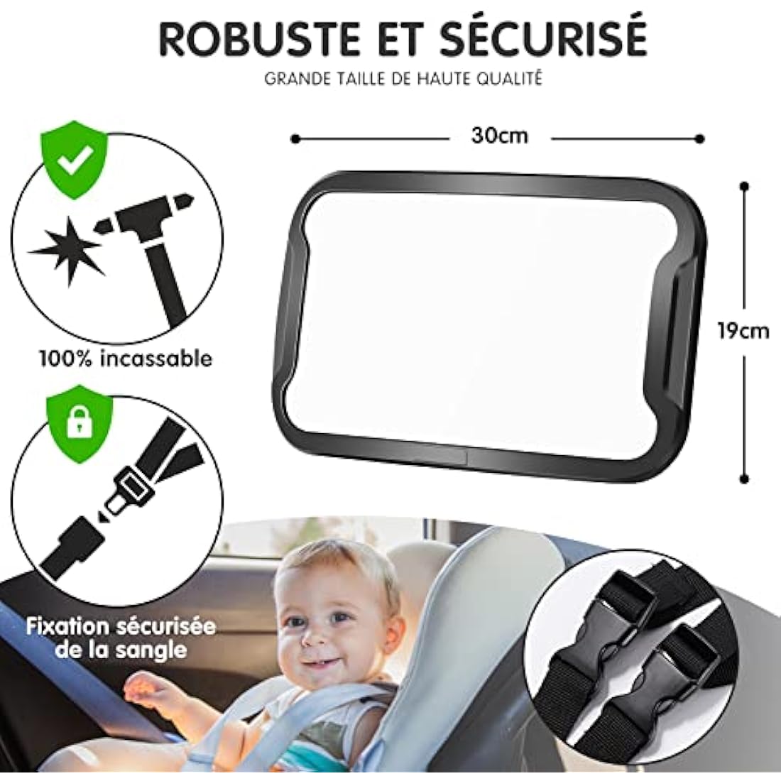 Vinabo Baby Car Mirror, Unbreakable Car Mirror Rear View, 360° Adjustable Rotation Baby Rear Seat Mirror, Safety, Essential for Young Parents