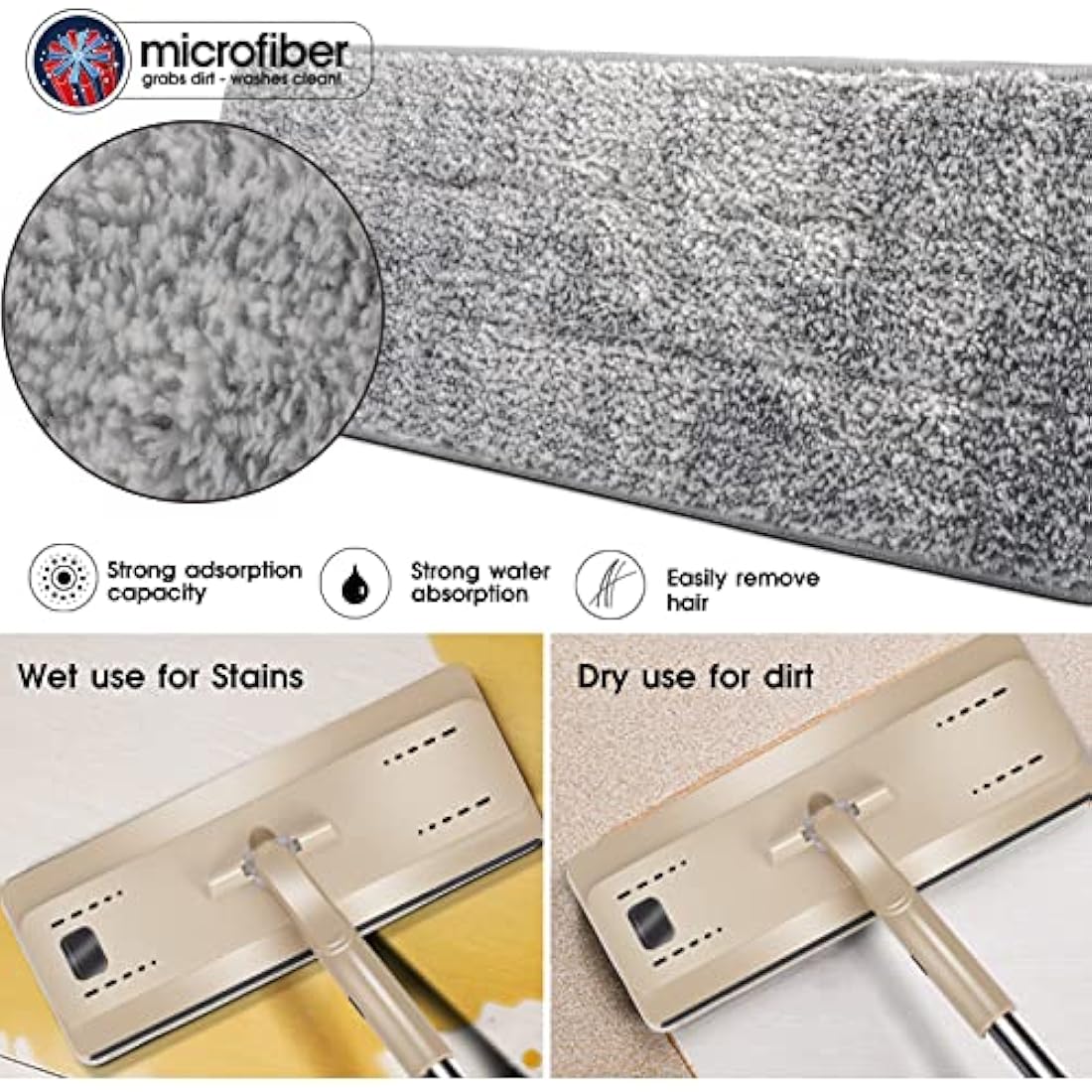 Masthome Mop and Buckets Sets, Flat Mop and Bucket Set, Microfibre Squeeze Mops for Cleaning Floors with 6pc Reusable Pads for Wet & Dry Use, Floor Mops for Cleaning Hardwood Laminate Tile Floors