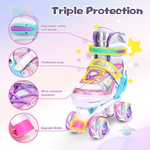 Runcinds Toddler Roller Skates for Girls Kids Boys, 4 Size Adjustable with Light Up Wheels