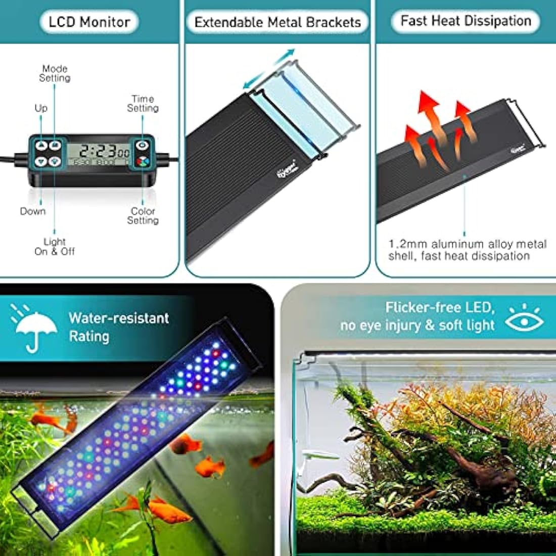 hygger Aquarium Light, Auto On Off LED Aquarium Light, Full Spectrum Fish Tank Lights with LCD Monitor, 22W 24/7 Lighting Cycle, 7 Colors, Adjustable Timer,3 Modes for 60-76cm Freshwater Tank