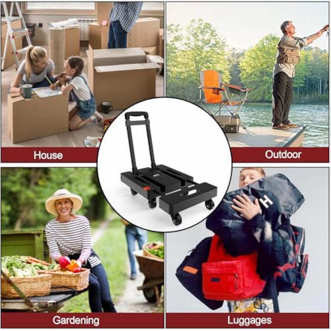SOLEJAZZ Folding Hand Truck, Portable Dolly for Moving, 230KG Trolley with 6 Wheels & 2 Bungee Cords for Luggage, Travel, Shopping, Office Use, Black