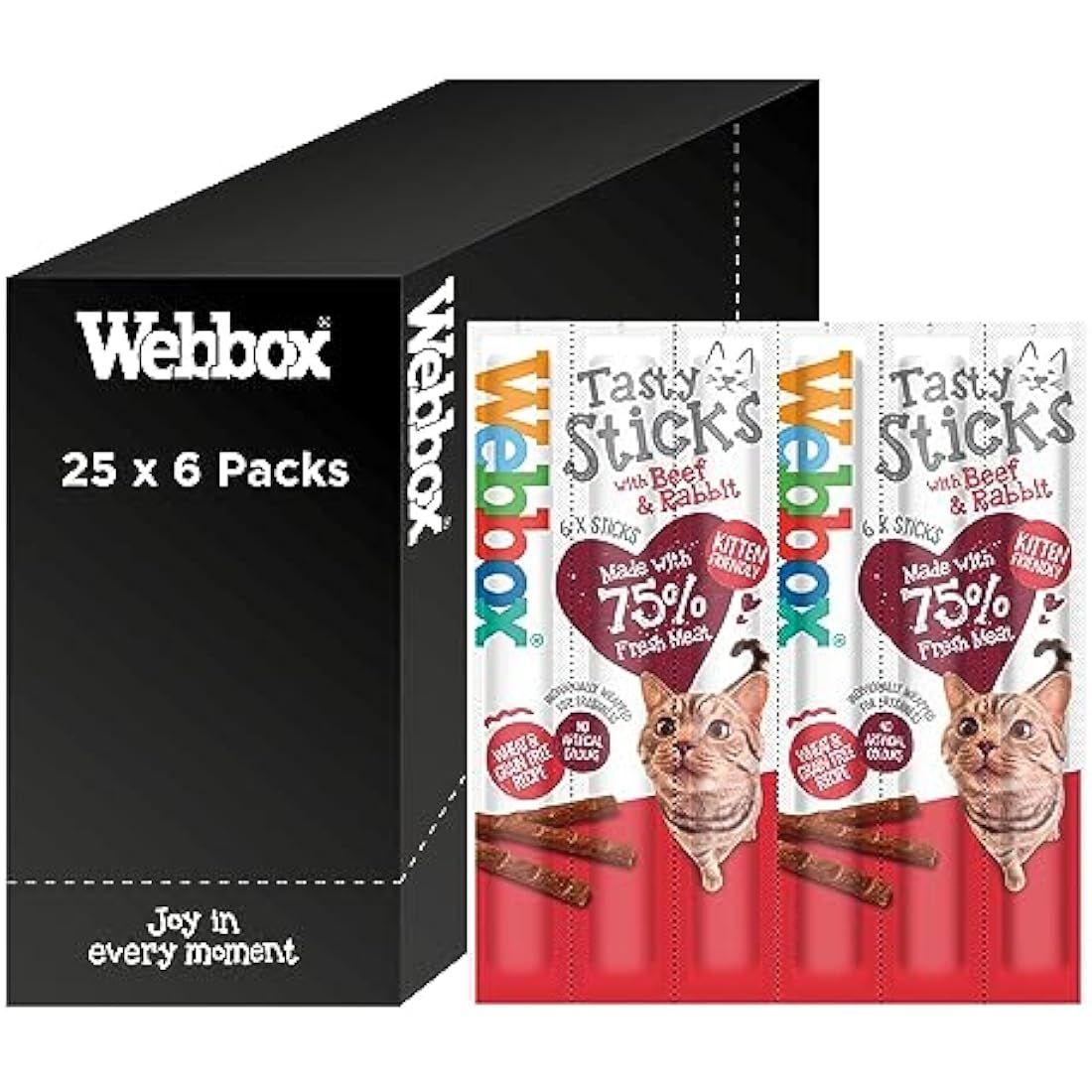 Webbox Tasty Sticks Cat Treats, Beef and Rabbit - Kitten Friendly, Wheat and Grain Free, No Artificial Colours (25 x 6 Packs)