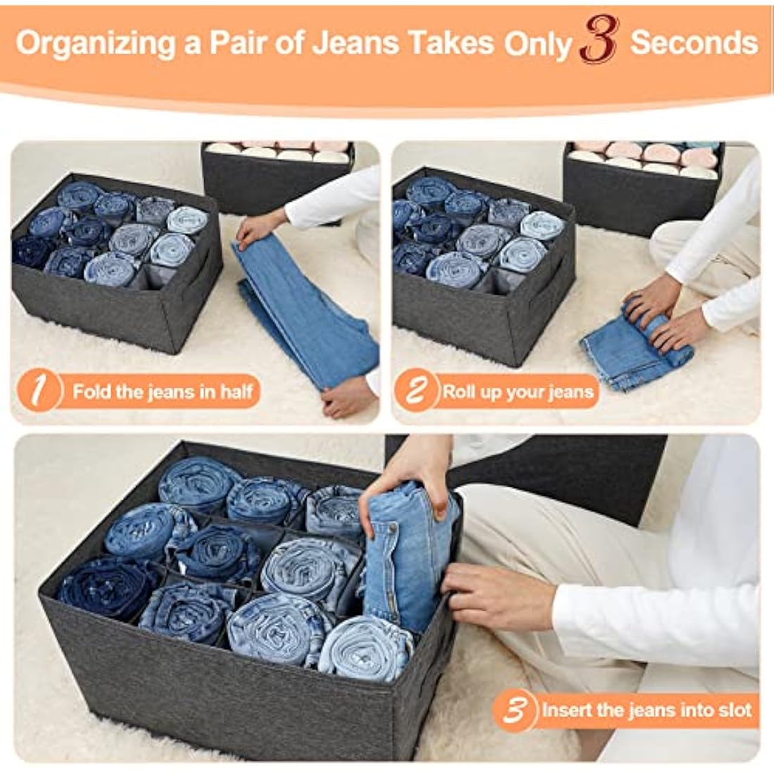 EASEVE 2 Pack Wardrobe Organiser Clothes Storage Boxes - 12 Cell Foldable Closet Shelf Drawer Dividers for Cupboard Organizer, Stackable Clothing Box for Jeans, Trouser, Pants, T-shirt, Sweater