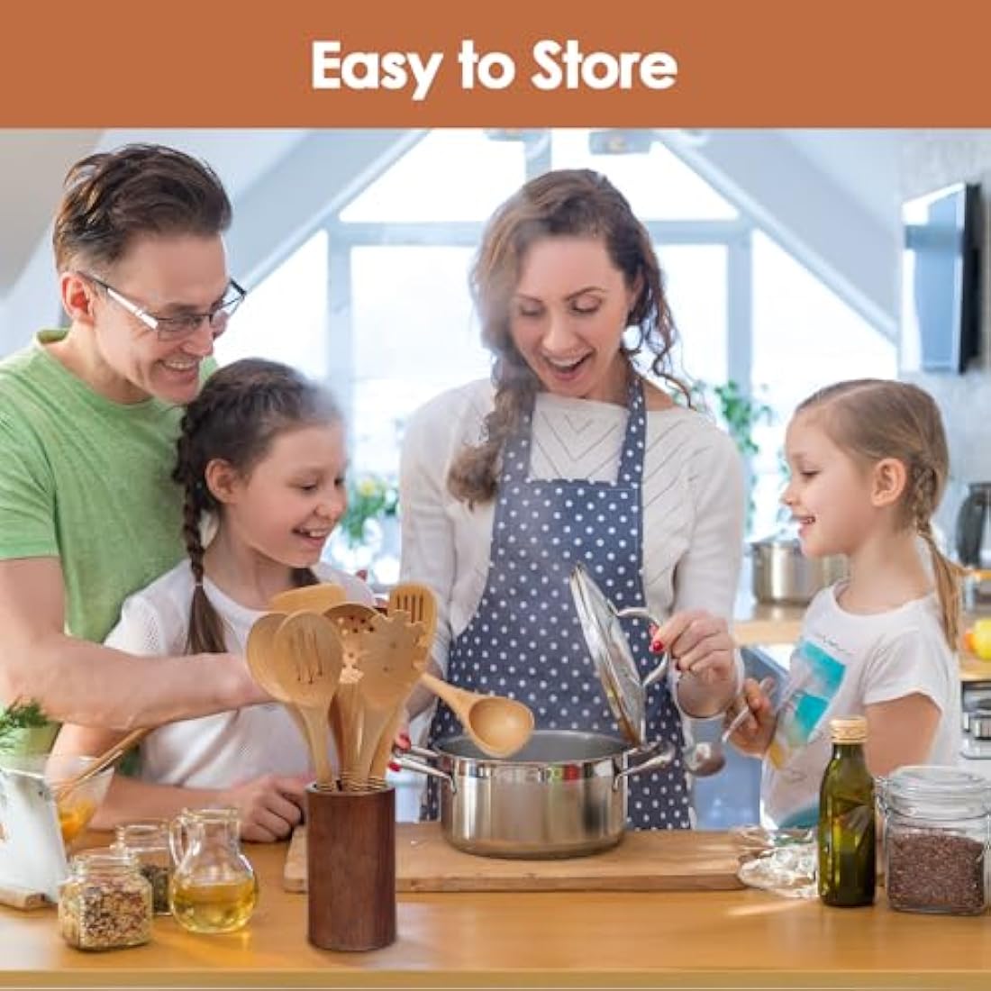 comfoyar Wooden Spoons for Cooking, 7 Pieces Kitchen Cooking Utensils Set with Spatula and Ladle, Heat Resistant Kitchen Cookware for Nonstick Pan-Beech