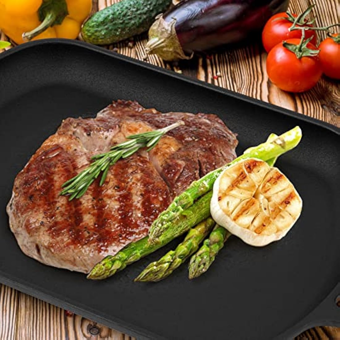 Mimiuo Cast Iron Griddle Pan Rectangular Non-Stick Frying Pan with Detachable Handle for Pizza Oven, Stovetop or Any Cooking Surface