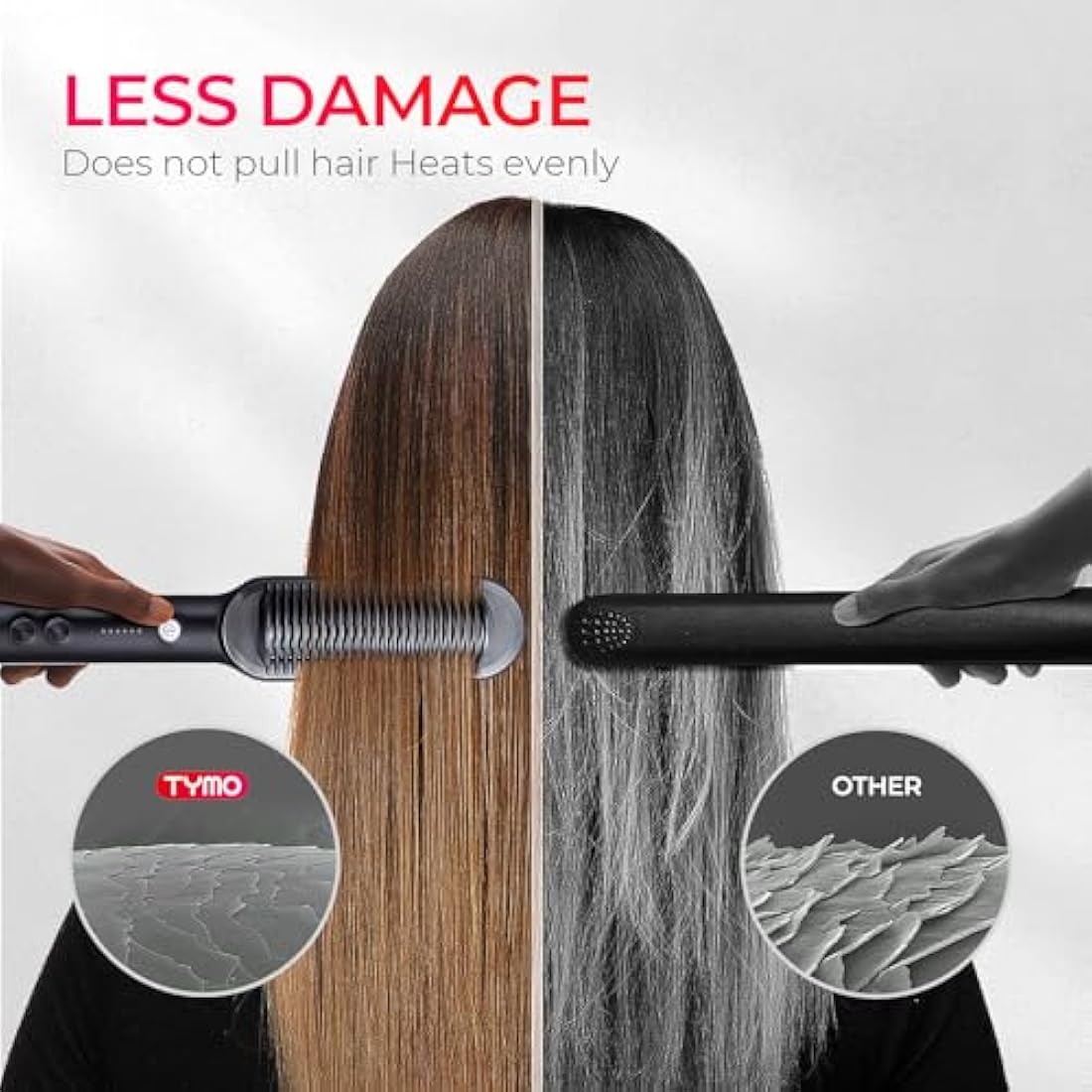 TYMO Hair Straightener Brush UK, Flat Iron and Hair Brush 2-in-1, Anti-Scald, Fast Heating, 5 Temp Settings (130℃-210℃), Professional Salon at Home, Wider Comb for Even Straightening, Black