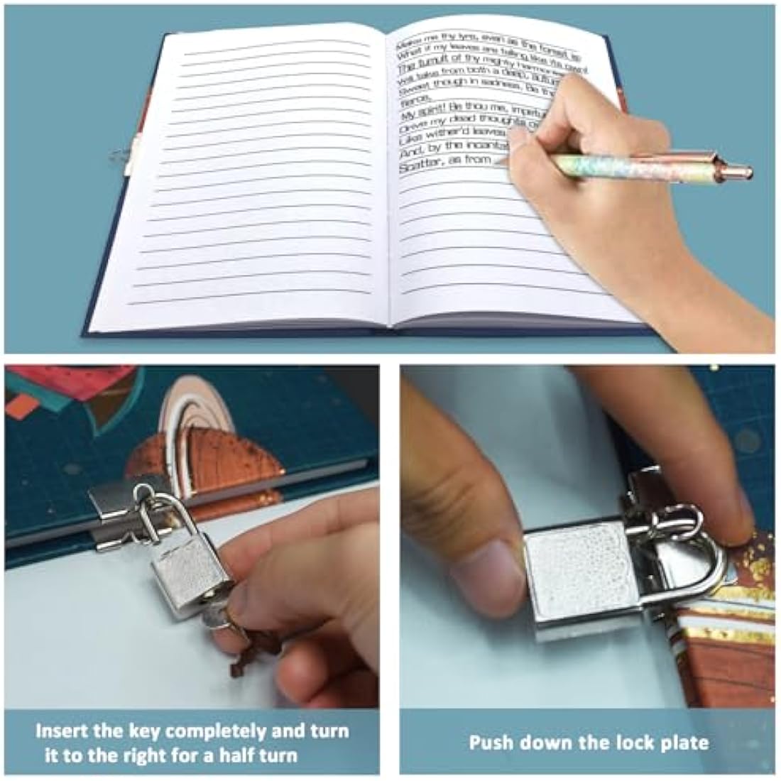 GINMLYDA Secret Diary with Lock for Boys, 7x5.25 Inches 160 Lined Pages Shakable Sequin Boy Diary Spacecraft Journal for Kids Notebook Boys Gifts for Birthday Presents Toys 5 6 7 8 9 10 Year Old