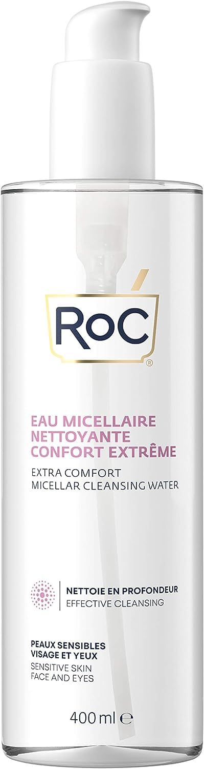 RoC - Extra Comfort Micellar Cleansing Water - Smooth Skin Cleanser for Sensitive Skin, Face & Eyes - Effective Cleansing - Skin-Friendly Micellar